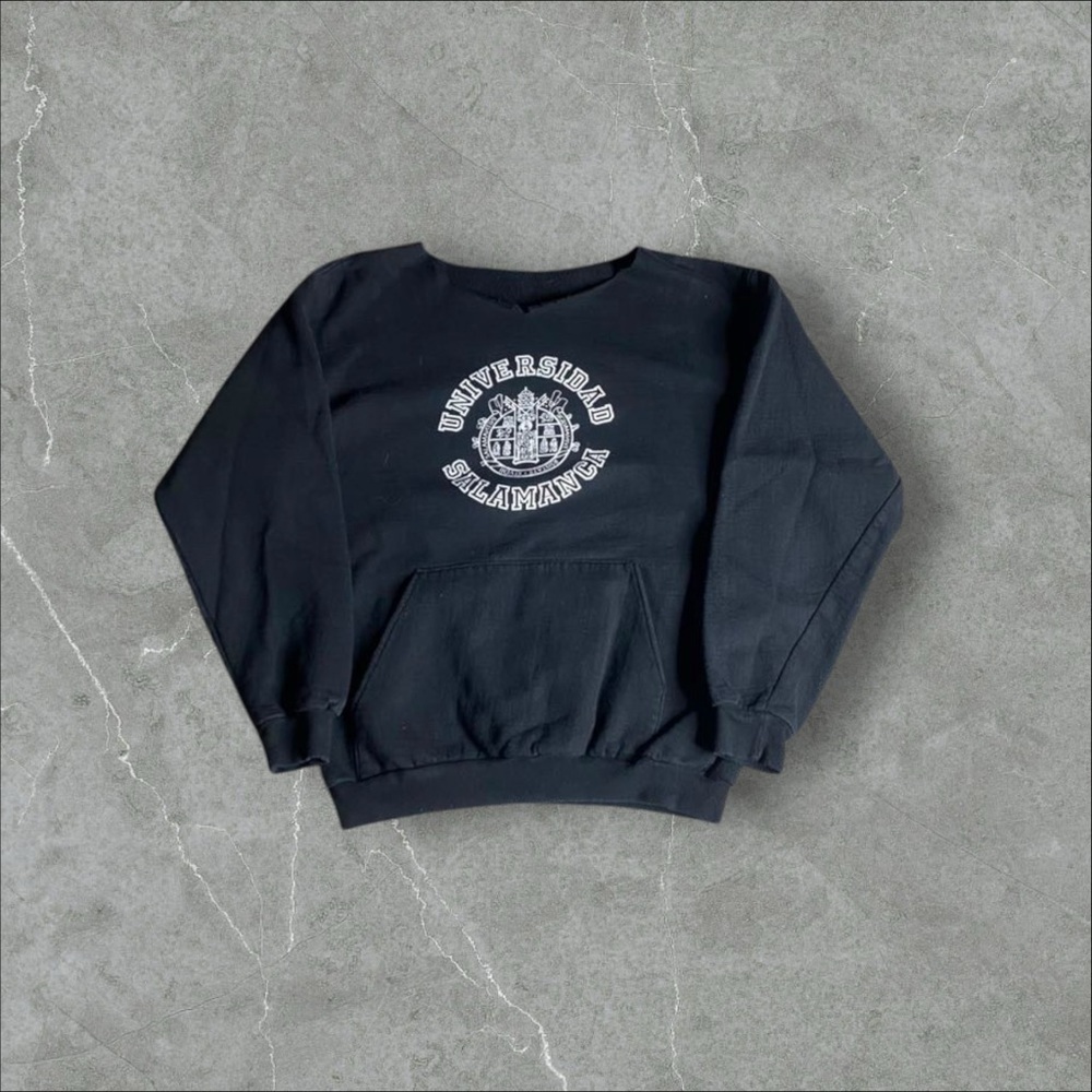 Vintage Universidad Salamanca Sweatshirt Mens XL Black 70s‎ 80s Flock Print Rare